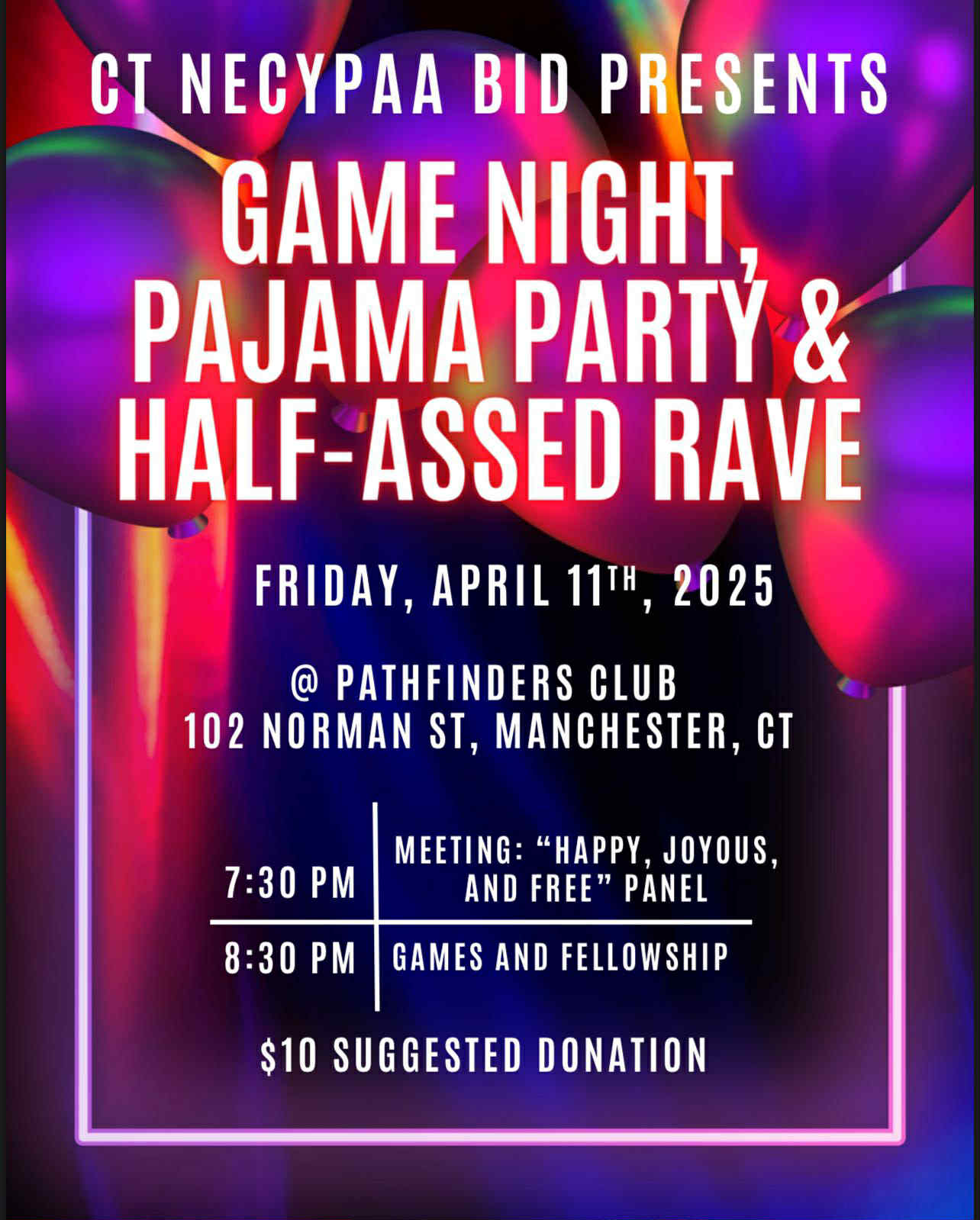 Game Night, Pajama Party & Half-Assed Rave Event Flyer